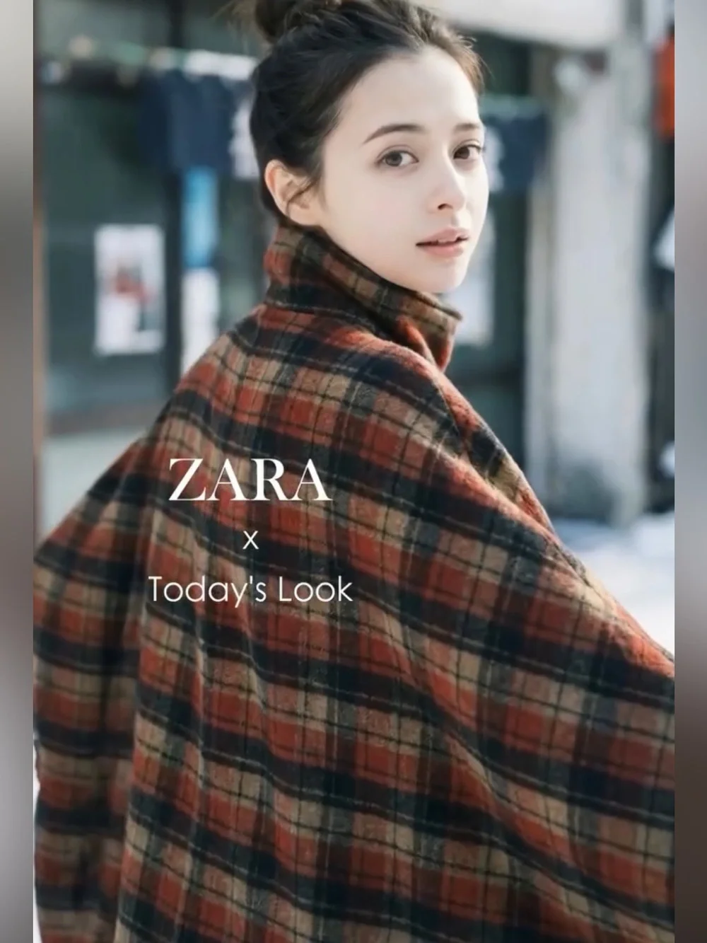 ZARA PLAID WOOL CAPE
